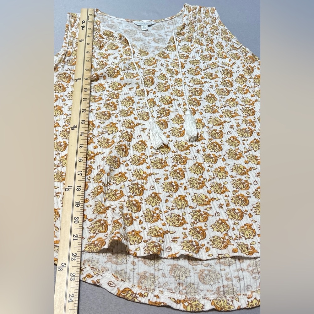 Lucky Brand Women Floral Shirt Sleeveless Tasseled Sz Small Summer Boho Peasant - Picture 9 of 10